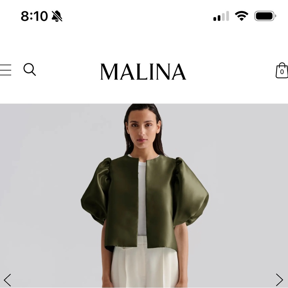Malina Olive Cleo blouse..Satin Puff-Sleeve Blouse